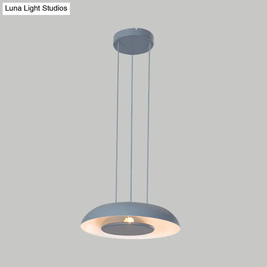 Macaron Pendant Lamp: Pink/Blue/Green Single Iron Hanging Light With Disc Bottom Perfect Over Table