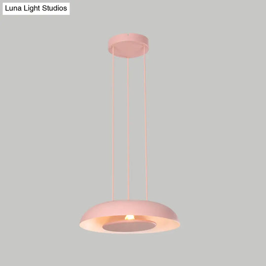 Macaron Single Iron Pendant Lamp With Disc Bottom - Pink/Blue/Green