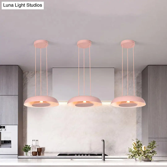 Macaron Pendant Lamp: Pink/Blue/Green Single Iron Hanging Light With Disc Bottom Perfect Over Table