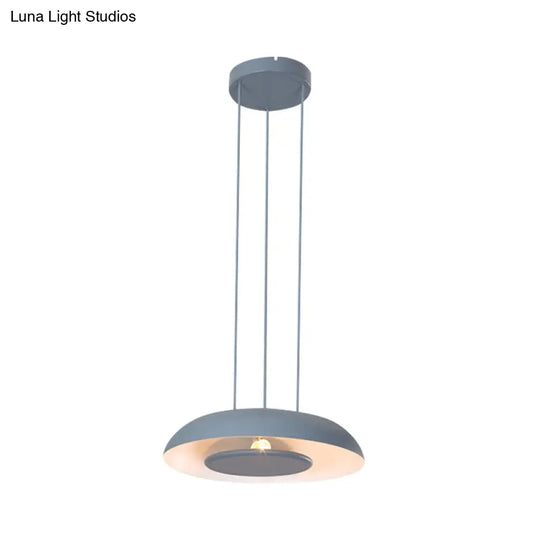Macaron Single Iron Pendant Lamp With Disc Bottom - Pink/Blue/Green