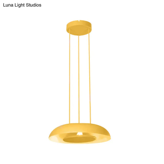 Macaron Single Iron Pendant Lamp With Disc Bottom - Pink/Blue/Green