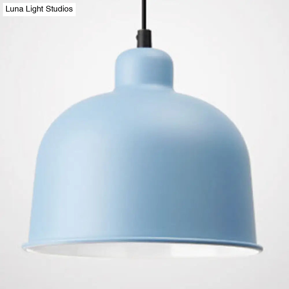 Macaron Style Single Head Pendant Light For Restaurants - Aluminum Bowl Shade Hanging Lamp Blue