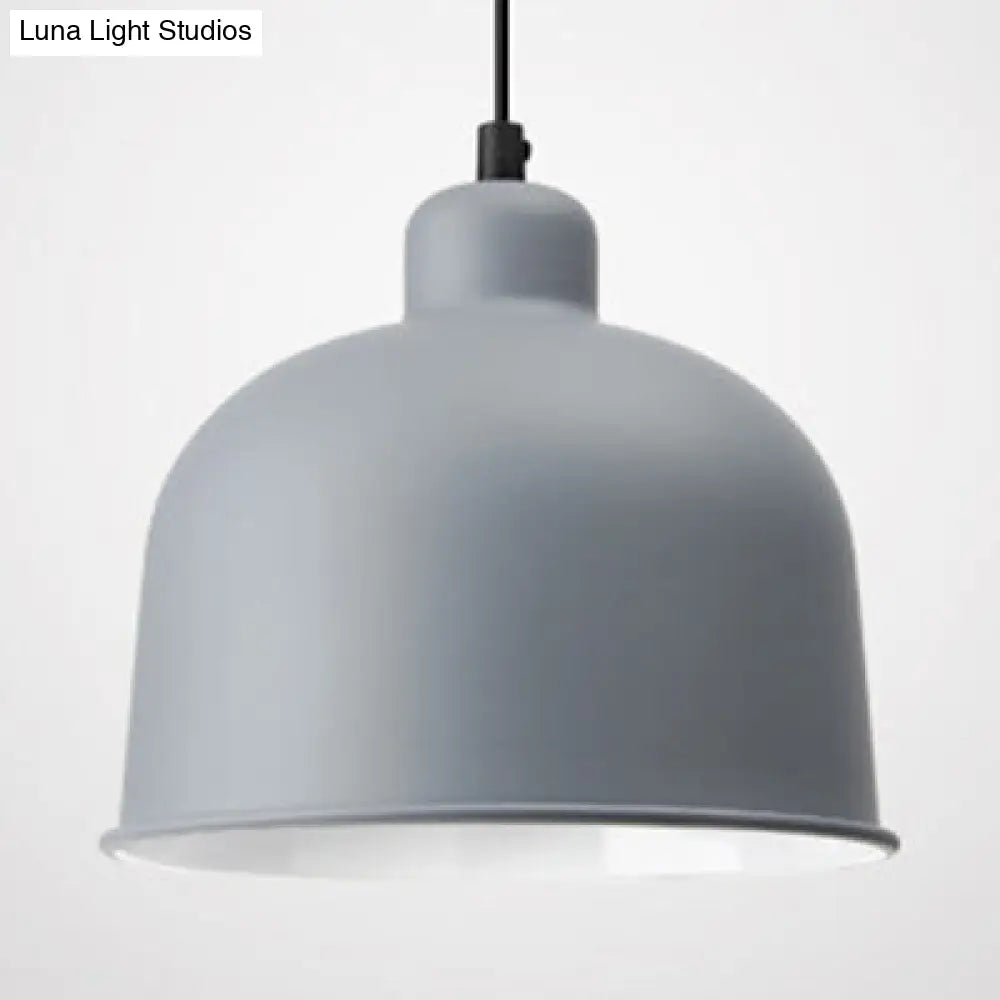 Macaron Style Single Head Pendant Light For Restaurants - Aluminum Bowl Shade Hanging Lamp Grey