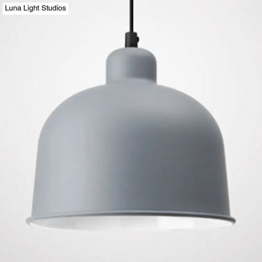 Macaron Style Single Head Pendant Light For Restaurants - Aluminum Bowl Shade Hanging Lamp Grey