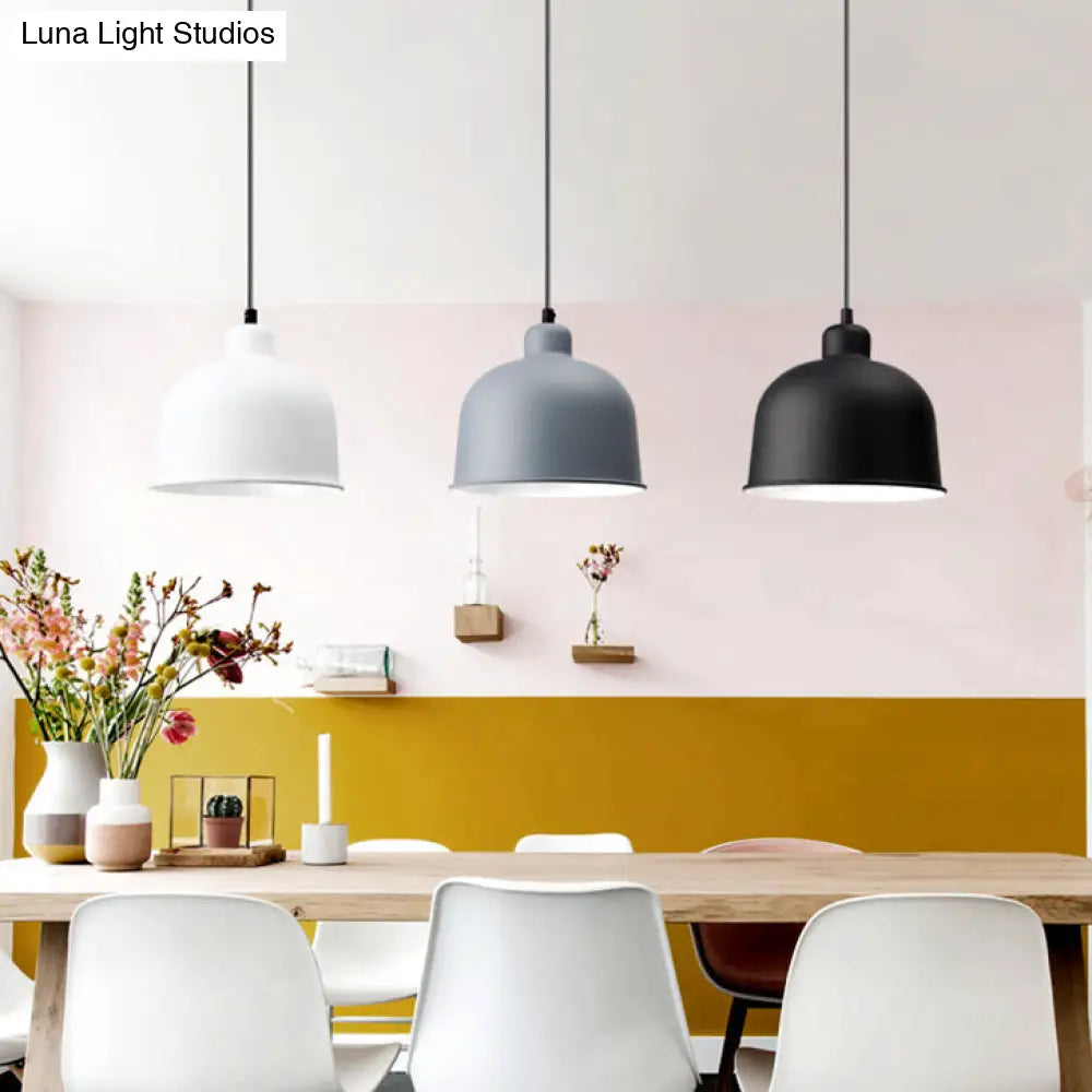Macaron Style Single Head Pendant Light For Restaurants - Aluminum Bowl Shade Hanging Lamp