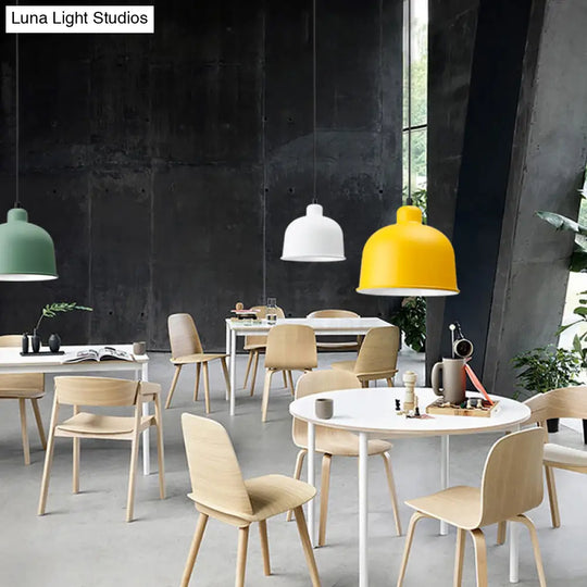Macaron Style Aluminum Pendant Lamp - Single Head Hanging Light With Bowl Shade For Restaurants