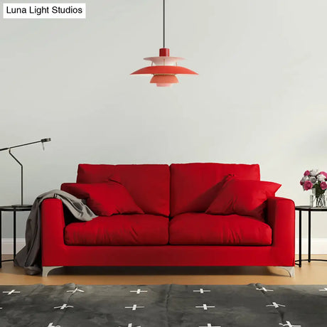 Macaron Style Aluminum Pendant Light With Flared Shade - 3 Layers 1 Black/Gray 12’/16’ Wide