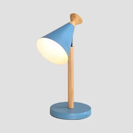 Macaron Style Desk Light: Candy Colored Metal Cone Light For Dorm With 1 Study-Light Blue