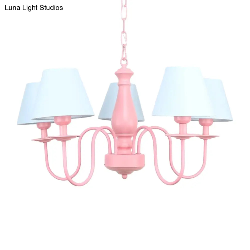 Macaron Style Fabric Bucket Chandelier - 5 Heads Pendant For Cloth Shop