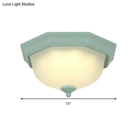 Macaron Style Flush Ceiling Light With Ridge Glass Dome Shape - Ideal For Balcony