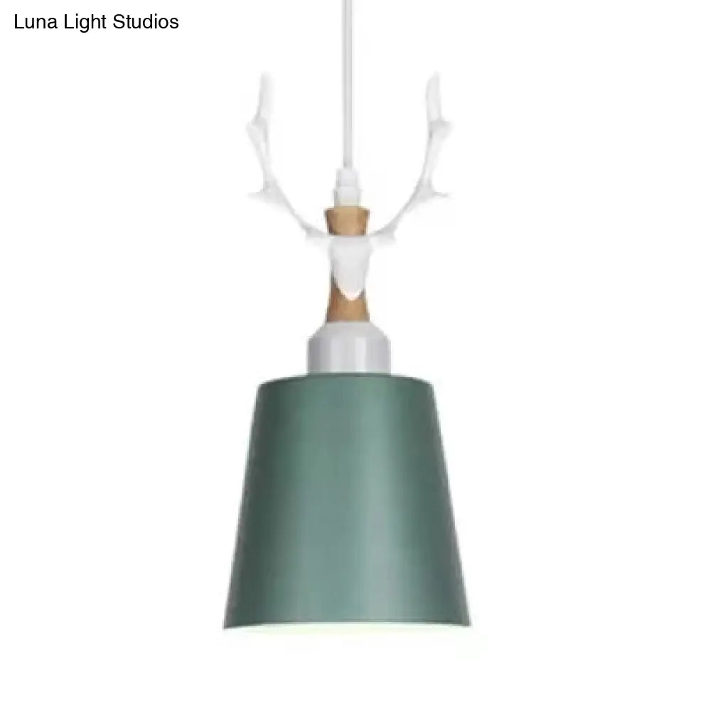 Macaron Style Hanging Light With Antlers - Metal Pendant For Balcony And Foyer