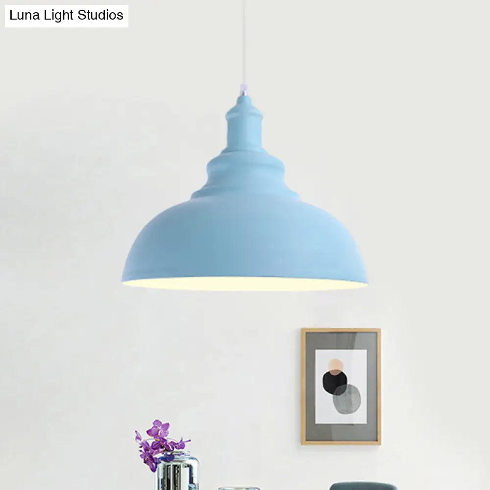 Macaron Style Pink/Yellow Bowl Ceiling Light: Metal Suspended Lamp For Bedroom - 1 Bulb Fixture