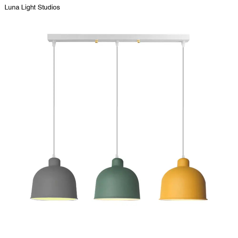 Macaron Style Metal Pendant Light For Dining Room - Single Head Bowl Shape Hanging Lamp