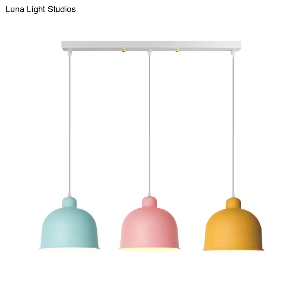 Macaron Style Metal Pendant Light For Dining Room - Single Head Bowl Shape Hanging Lamp