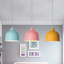 Macaron Style Metal Pendant Light For Dining Room - Single Head Bowl Shape Hanging Lamp