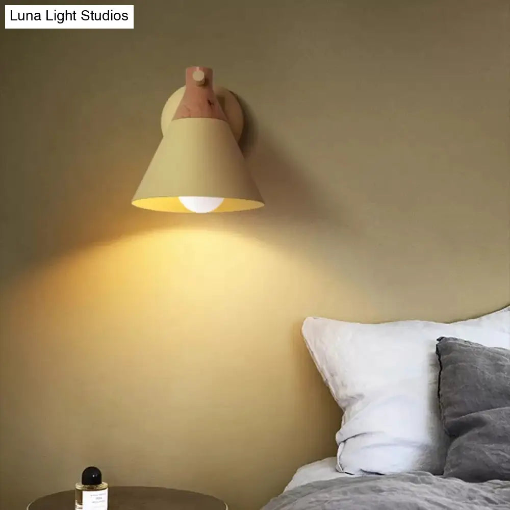 Macaron Style Wall Light With Conical Shade - 1 Head Metal Lamp For Kitchen & Corridor Yellow