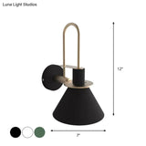 Macaron Wall Lamp - Black/White/Green 1-Light Metal Mounted Light For Bedroom With Arched Arm