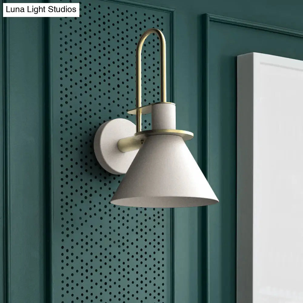 Macaron Wall Lamp - Black/White/Green 1-Light Metal Mounted Light For Bedroom With Arched Arm