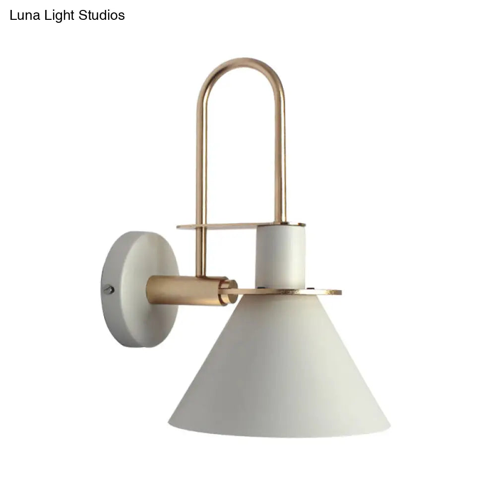 Macaron Wall Lamp - Black/White/Green 1-Light Metal Mounted Light For Bedroom With Arched Arm