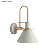 Macaron Wall Lamp - Black/White/Green 1-Light Metal Mounted Light For Bedroom With Arched Arm