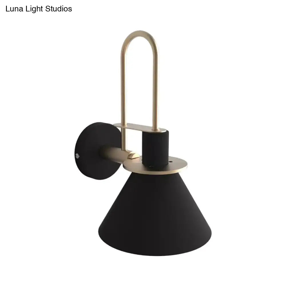 Macaron Wall Lamp - Black/White/Green 1-Light Metal Mounted Light For Bedroom With Arched Arm