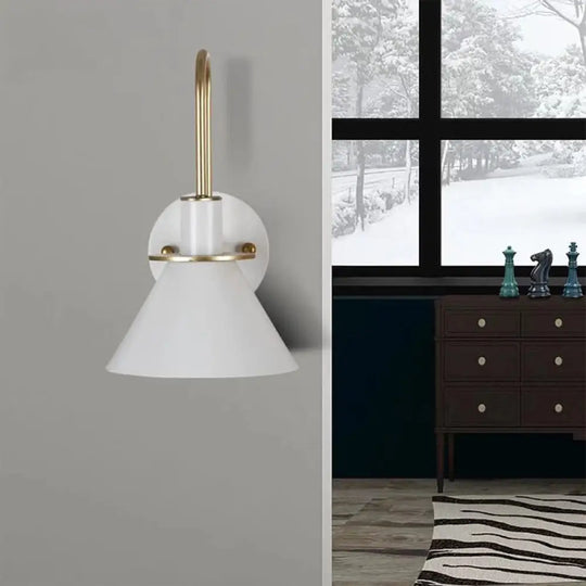 Macaron Wall Lamp - Black/White/Green 1-Light Metal Mounted Light For Bedroom With Arched Arm