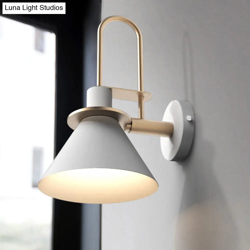 Macaron Wall Lamp - Black/White/Green 1-Light Metal Mounted Light For Bedroom With Arched Arm