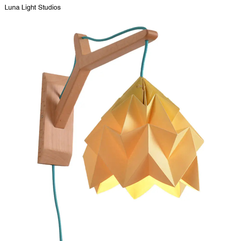 Macaron Wall Mounted Lamp With Domed Shade - Wood Backplate 1 Head White/Pink/Yellow/Blue/Green