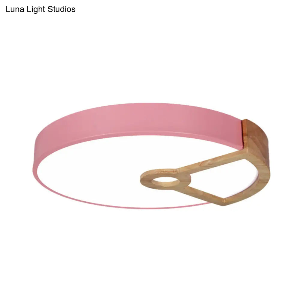 Macaron White/Pink/Blue-Wood Led Ceiling Light Fixture For Bedroom - Splicing Round Acrylic Flush