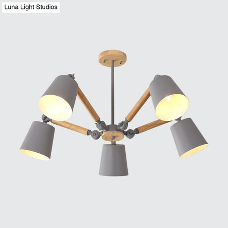 Macaron Wood Ceiling Light: Stylish Bedroom Chandelier For Girls With Adjustable Arm