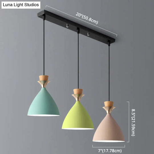 Colorful Macaroon Pendant Light With Adjustable Wire - Green Pink And Yellow 3-Light Cluster Cone