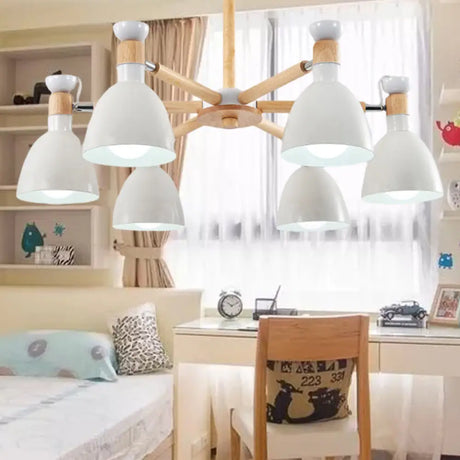 Macaroon Dome Hanging Light Fixture With 6 Bulbs - Elegant Living Room Lamp White