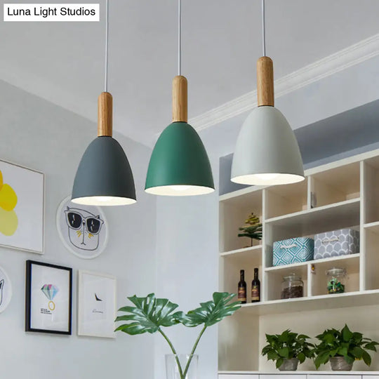 Macaroon Wood Dome Pendant Light Fixture - 3-Light Hanging Lamp For Living Room