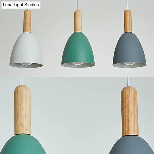 Macaroon Wood Dome Pendant Light Fixture - 3-Light Hanging Lamp For Living Room