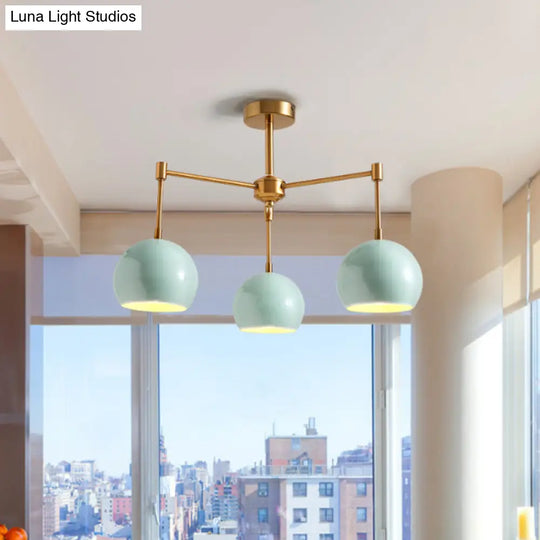 Macron Metal Dome Pendant Light Blue Chandelier For Bedroom - 3/6/8 Lights