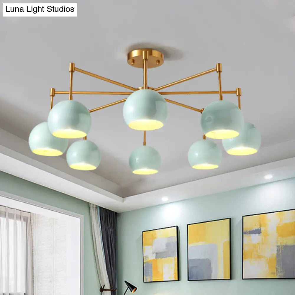 Macron Metal Dome Pendant Light Blue Chandelier For Bedroom - 3/6/8 Lights