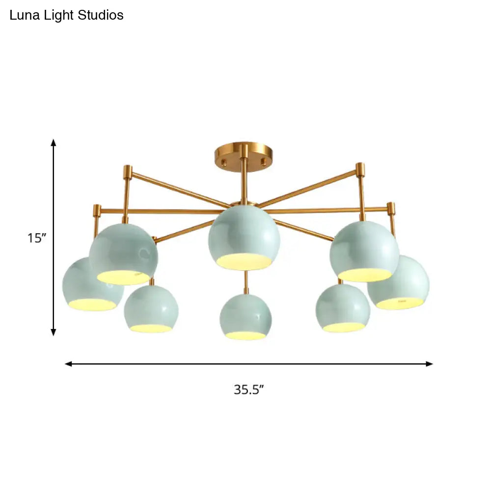 Macron Metal Dome Pendant Light Blue Chandelier For Bedroom - 3/6/8 Lights
