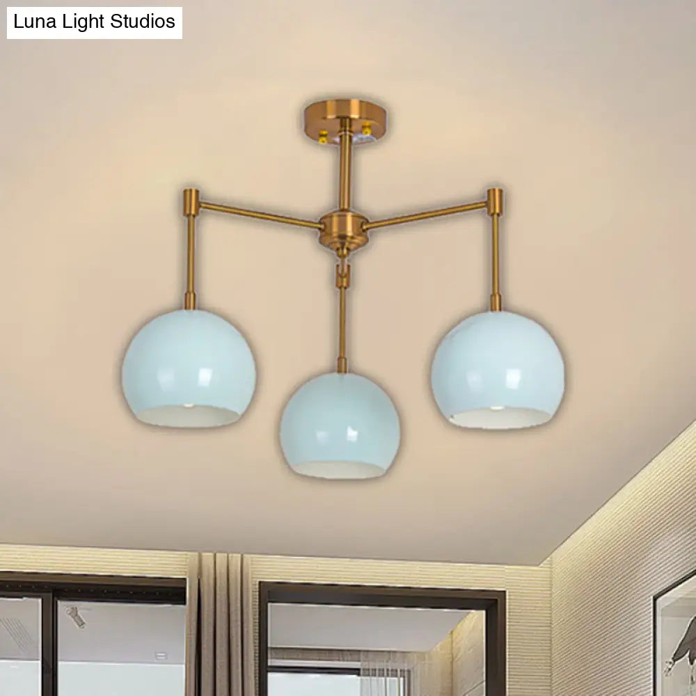Macron Metal Dome Pendant Light Blue Chandelier For Bedroom - 3/6/8 Lights