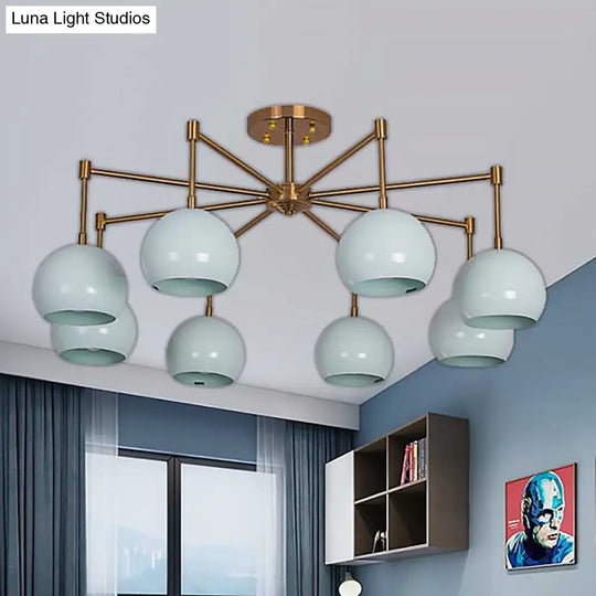 Macron Metal Dome Pendant Light Blue Chandelier For Bedroom - 3/6/8 Lights