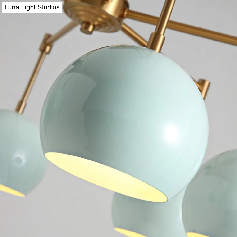 Macron Metal Dome Pendant Light Blue Chandelier For Bedroom - 3/6/8 Lights