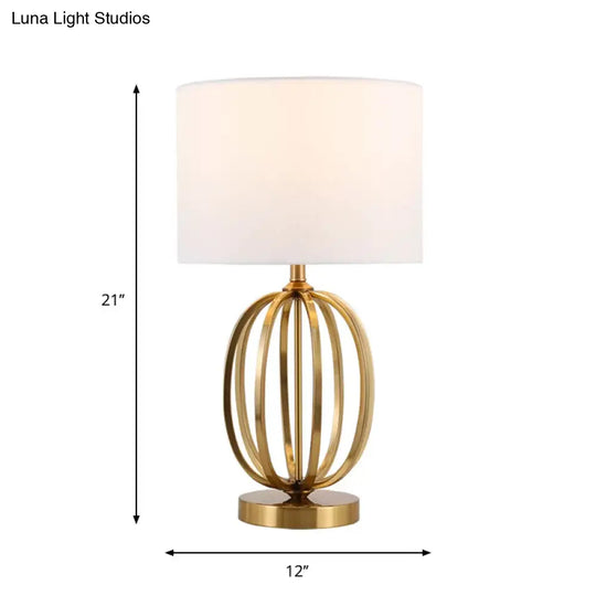 Vintage Single Bulb Table Lamp With Fabric Drum Shade Gold Oval Frame Base