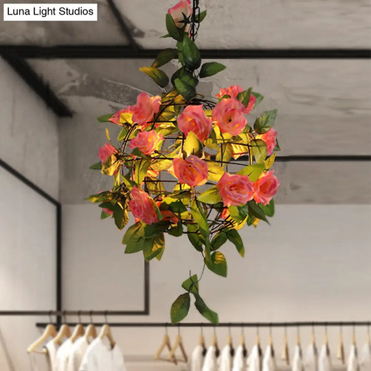 Industrial Maple Leaf/Rose/Plant Metal Pendant Light - Led Hanging Lamp Kit In Pink/Orange/Green
