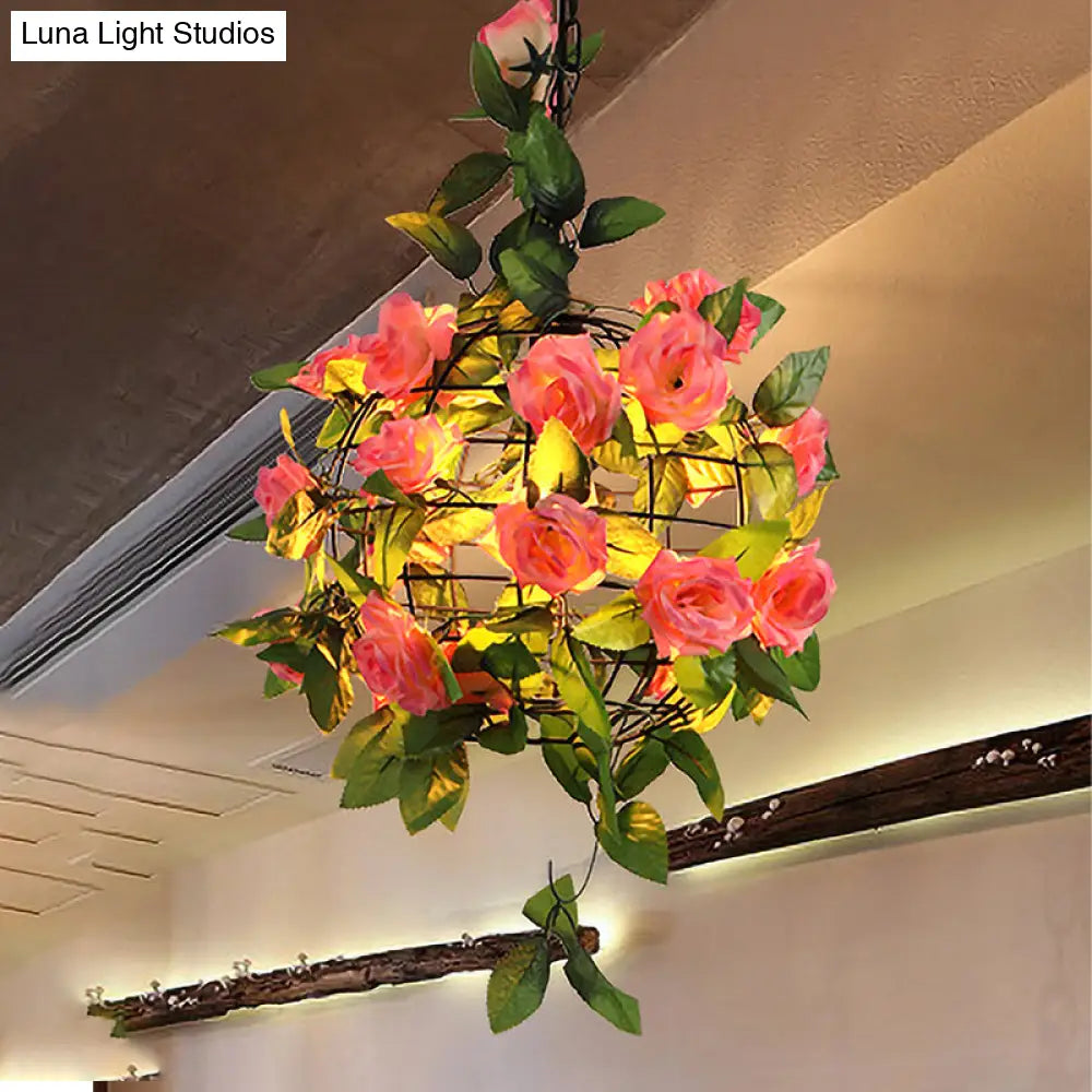 Maple Leaf/Rose/Plant Industrial Pendant Light Bulb - Metal Led Hanging Lamp Kit In