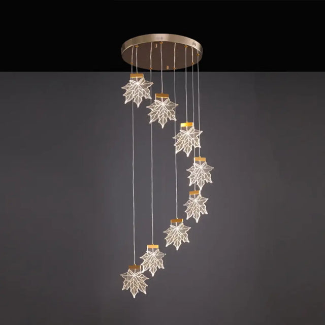 Maple Leaves Pendant Led Suspension Lamp - Simplicity Acrylic Gold Design For Stairs 8 /