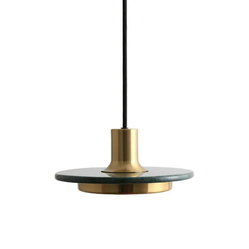 Marble Led Pendant Light For Restaurants With Modern Pot-Lid Design And 1 Bulb Green
