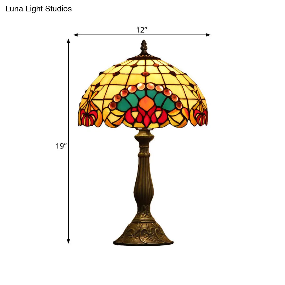 Tiffany Glass Table Lamp With Baroque Rooster Pattern In Bronze Finish