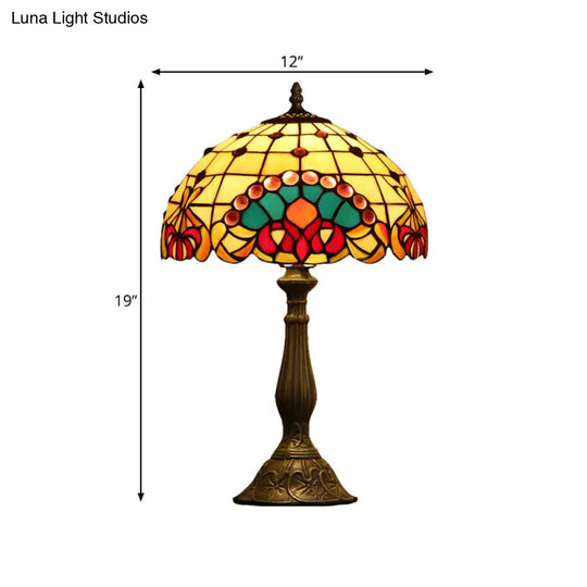 Tiffany Glass Table Lamp With Baroque Rooster Pattern In Bronze Finish