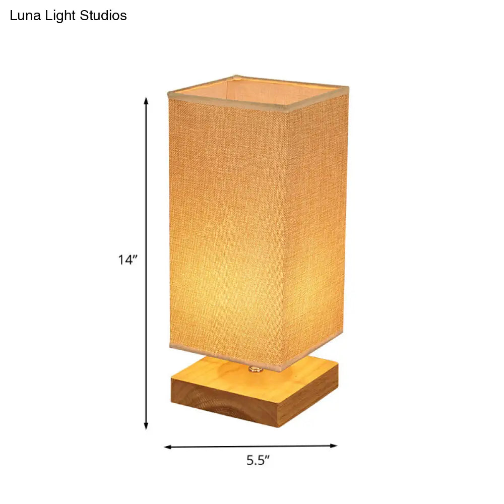 Rectangle Fabric Table Lamp - Beige With Wood Pedestal 1 Head Night Stand Light