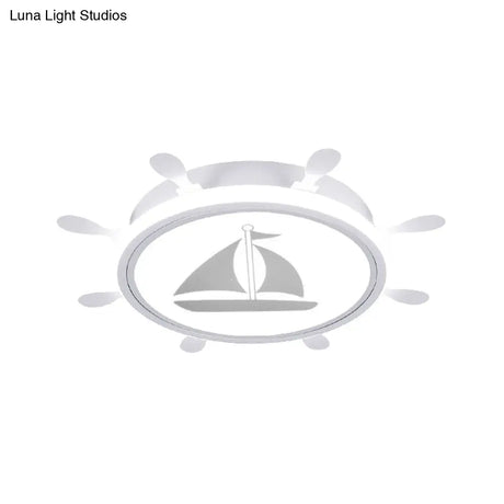 Mediterranean Acrylic Led Bedroom Flushmount With Sailboat Pattern | Rudder Flush - Mount Light
