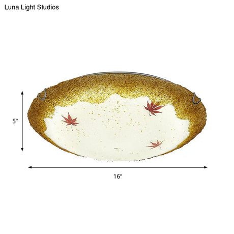 Mediterranean Beach Flush Ceiling Light - Yellow/Blue Stained Glass Lamp